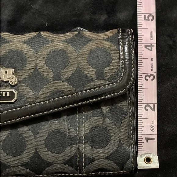 Vintage Coach Signature Canvas Checkbook Wallet Flap Brown/Blk Removable Insert - Picture 7 of 8